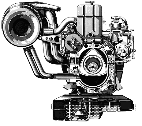 Der Vierscheiben-Wankelmotor im Schnitt